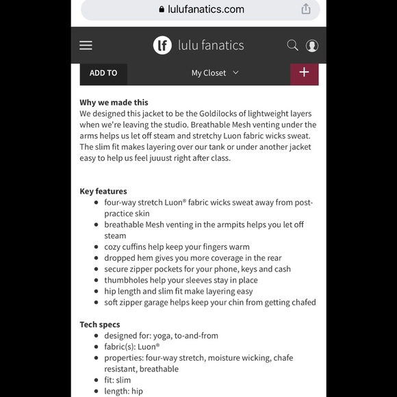 Lululemon forme jacket *cuffins pow stripe split pea /black Size 4 - Picture 9 of 9